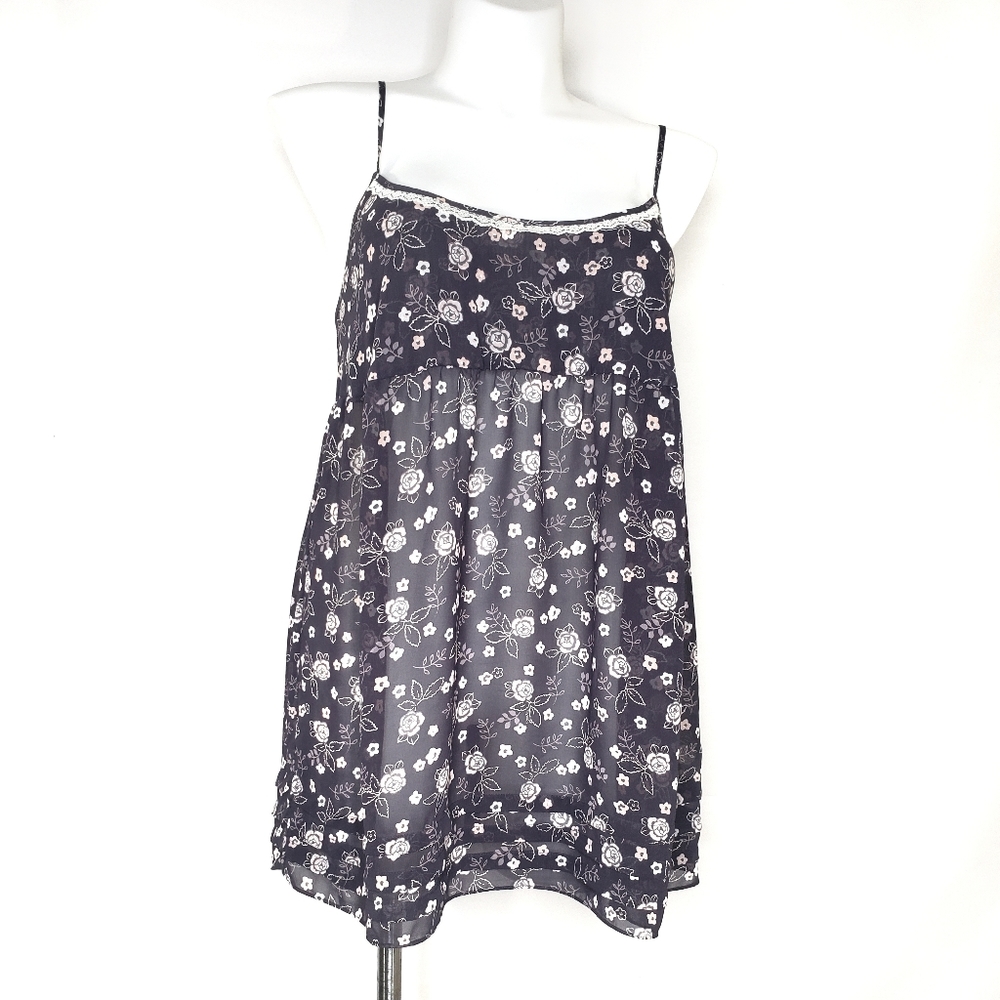 VS Angels Floral Semi Sheer Baby Doll Negligee Lg